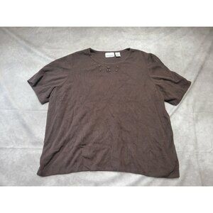 Breckenridge T Shirt Womens 3X Brown Knit Embroidered Heavyweight Short Sleeve